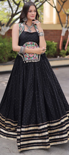Black and Grey color Ready to Wear Lehenga in Rayon fabric with Embroidered, Mirror, Mukesh work