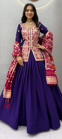 Purple and Violet color Long Lehenga Choli in Chinon Silk fabric with Embroidered, Sequence, Thread work