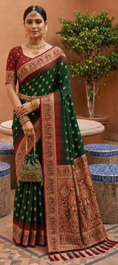Green color Saree in Silk fabric with Weaving, Zari work
