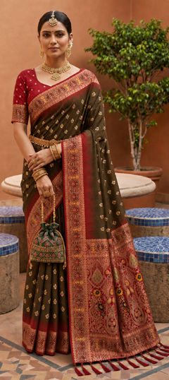 Green color Saree in Silk fabric with Weaving, Zari work