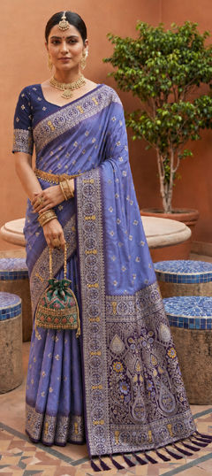 Purple and Violet color Saree in Silk fabric with Weaving, Zari work