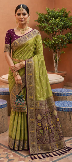 Green color Saree in Silk fabric with Weaving, Zari work