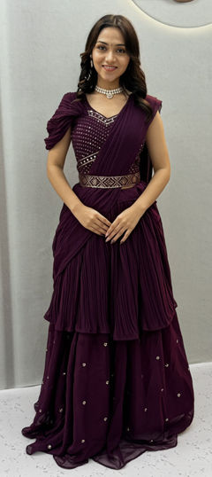 Purple and Violet color Ready to Wear Lehenga in Faux Georgette fabric with Mirror, Thread work