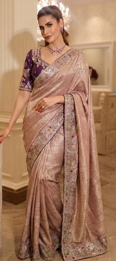 Purple and Violet color Saree in Kanjeevaram Silk fabric with Embroidered, Sequence work