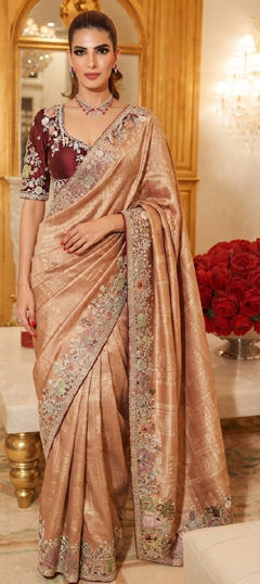 Pink and Majenta color Saree in Kanjeevaram Silk fabric with Embroidered, Sequence work