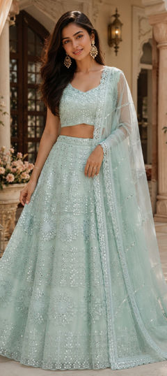 Blue color Lehenga in Net fabric with Embroidered, Sequence work