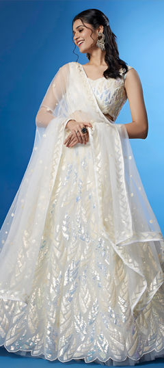 White and Off White color Lehenga in Net fabric with Embroidered, Sequence, Thread work