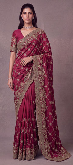 Purple and Violet color Saree in Satin Silk fabric with Embroidered work