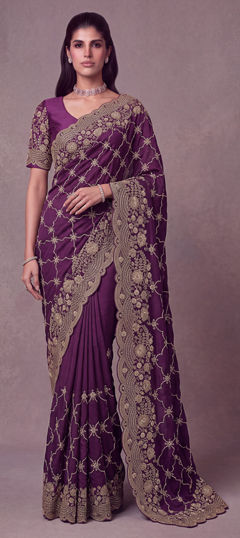 Purple and Violet color Saree in Satin Silk fabric with Embroidered work