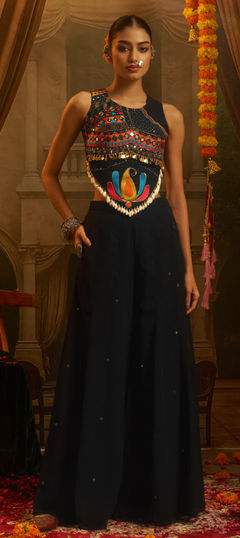 Black and Grey color Salwar Kameez in Georgette fabric with Embroidered, Mirror work