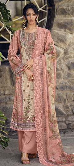 Pink and Majenta color Salwar Kameez in Lawn fabric with Digital Print, Floral, Resham, Thread work