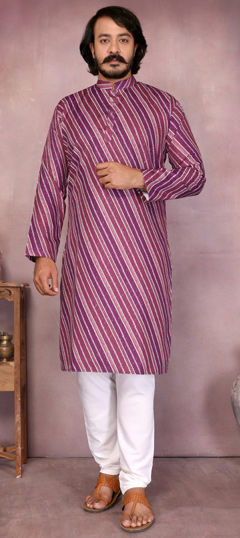 Purple and Violet color Kurta Pyjamas in Cotton fabric with Printed, Sequence work