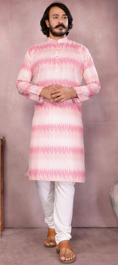 Pink and Majenta, White and Off White color Kurta Pyjamas in Cotton fabric with Printed, Sequence work