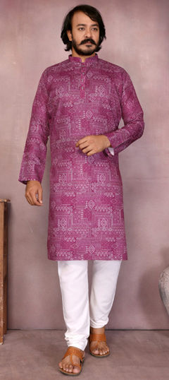 Pink and Majenta color Kurta Pyjamas in Cotton fabric with Printed, Sequence work