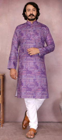 Purple and Violet color Kurta Pyjamas in Cotton fabric with Printed, Sequence work