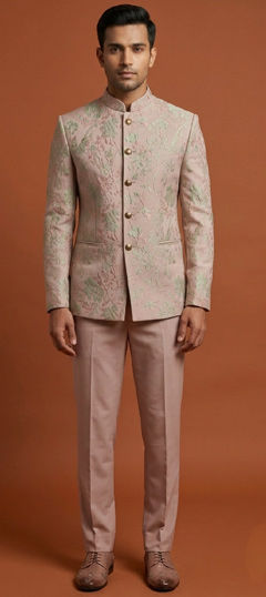 Pink and Majenta color Jodhpuri Suit in Silk fabric with Thread, Zari work
