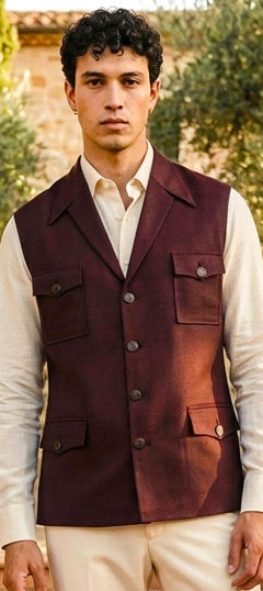 Beige and Brown color Blazer in Jute fabric with Thread work