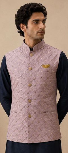 Pink and Majenta color Nehru Jacket in Silk fabric with Zari work