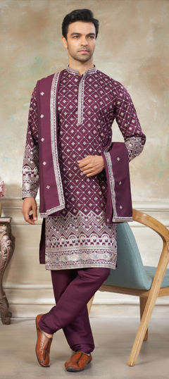 Purple and Violet color Kurta Pyjamas in Blended fabric with Embroidered work