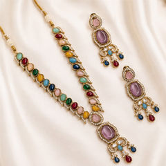 Gold Rodium Polish Multicolor color Necklace in Metal Alloy studded with CZ Diamond, Kundan