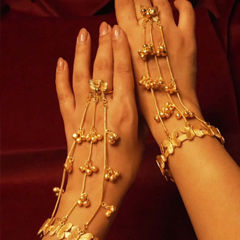 Gold Rodium Polish White and Off White color Haath Paan in Brass studded with Pearl