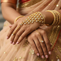 Gold Rodium Polish Gold color Haath Paan in Brass studded with Beads