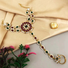 Gold Rodium Polish White and Off White color Haath Paan in Brass studded with CZ Diamond