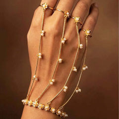 Gold Rodium Polish White and Off White color Haath Paan in Brass studded with CZ Diamond