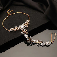 Gold Rodium Polish White and Off White color Bracelet in Brass studded with CZ Diamond