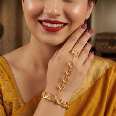 Gold Rodium Polish Gold color Bracelet in Brass studded with CZ Diamond