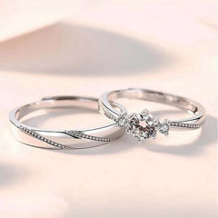 Silver Rodium Polish Silver color Ring in Brass studded with CZ Diamond