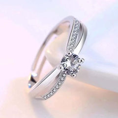 Silver Rodium Polish Silver color Ring in Brass studded with CZ Diamond