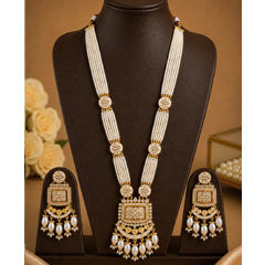 Gold Rodium Polish White and Off White color Necklace in Copper studded with Pearl