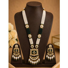 Gold Rodium Polish Green color Necklace in Copper studded with Pearl