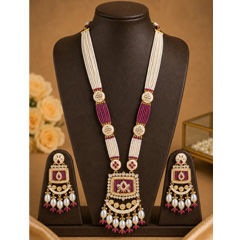 Gold Rodium Polish Pink and Majenta color Necklace in Copper studded with Pearl