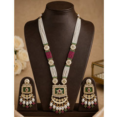 Gold Rodium Polish Multicolor color Necklace in Copper studded with Pearl