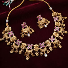 Gold Rodium Polish Multicolor color Necklace in Copper studded with CZ Diamond