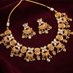 Gold Rodium Polish Multicolor color Necklace in Copper studded with CZ Diamond