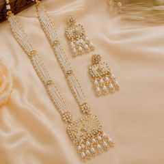 Gold Rodium Polish White and Off White color Necklace in Copper studded with Pearl