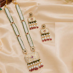 Gold Rodium Polish Multicolor color Necklace in Copper studded with Pearl
