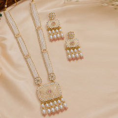 Gold Rodium Polish White and Off White color Necklace in Copper studded with Pearl