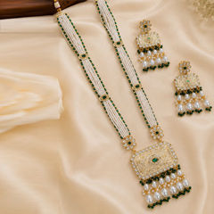 Gold Rodium Polish Green color Necklace in Copper studded with Pearl
