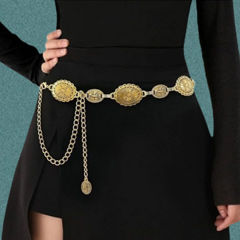 Gold Rodium Polish Gold color Waist Chain in Brass studded with Beads