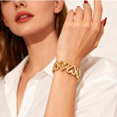 Gold Rodium Polish Gold color Bracelet in Brass studded with Artificial