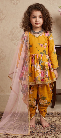 Yellow color Kids Salwar in Faux Georgette fabric with Digital Print work