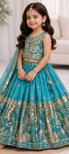 Blue color Kids Lehenga in Silk fabric with Sequence work