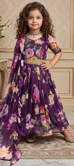 Purple and Violet color Girls Gown in Faux Georgette fabric with Digital Print work