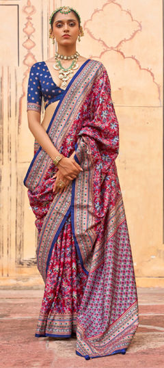 Blue, Pink and Majenta color Saree in Silk fabric with Printed, Weaving work
