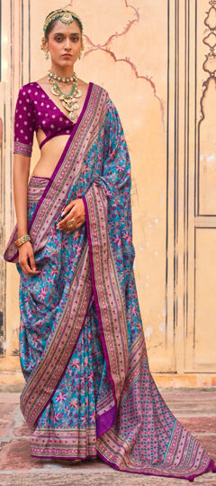 Blue, Purple and Violet color Saree in Silk fabric with Printed, Weaving work