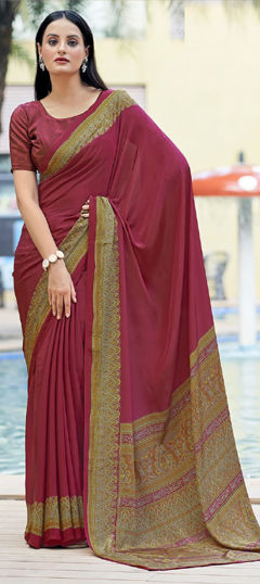 Red and Maroon color Saree in Crepe Silk fabric with Printed work
